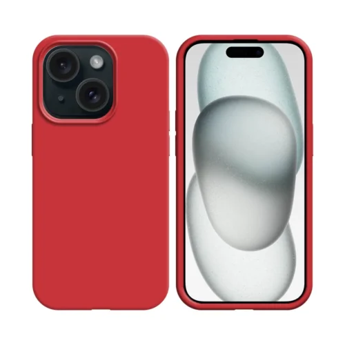 Coque en silicone compatible avec Apple iPhone 15 Plus Rouge