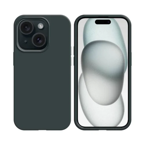 Coque en silicone compatible avec Apple iPhone 15 Noir